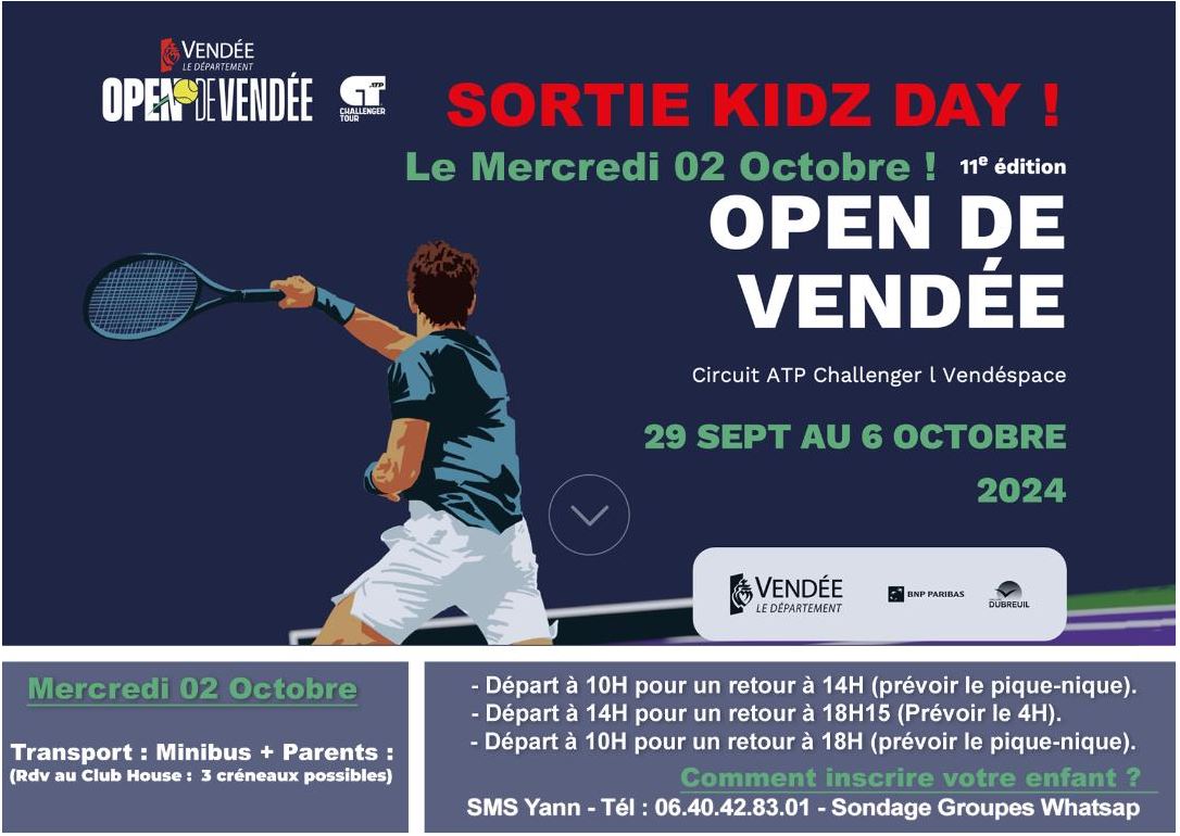 Sortie KIDZ DAY à l’Open de Vendée le mercredi 2 octobre 2024